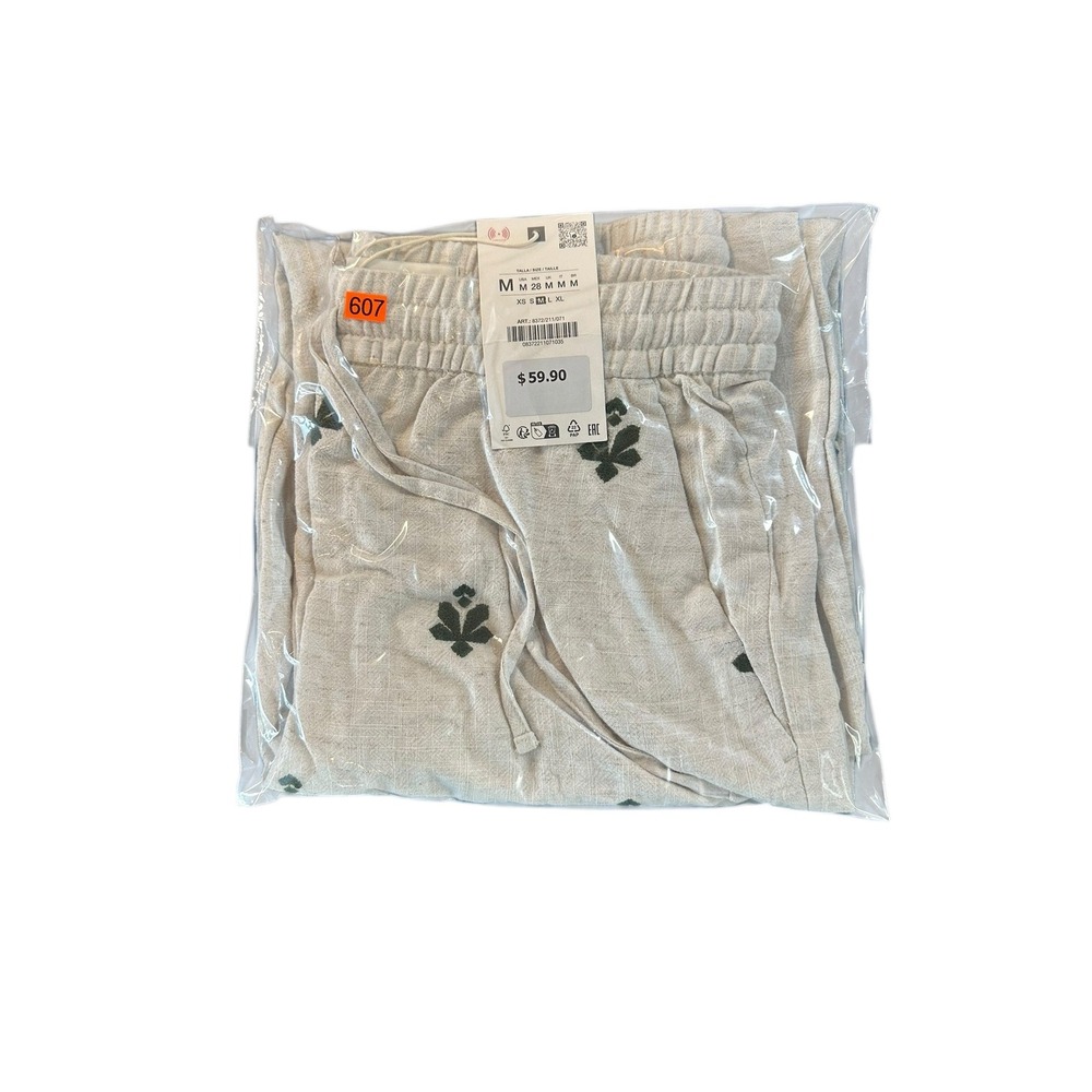 ZARA‎ NWT Linen Blend Embroidered Wide Leg Pants Boho Drawstring Size M - Picture 5 of 5